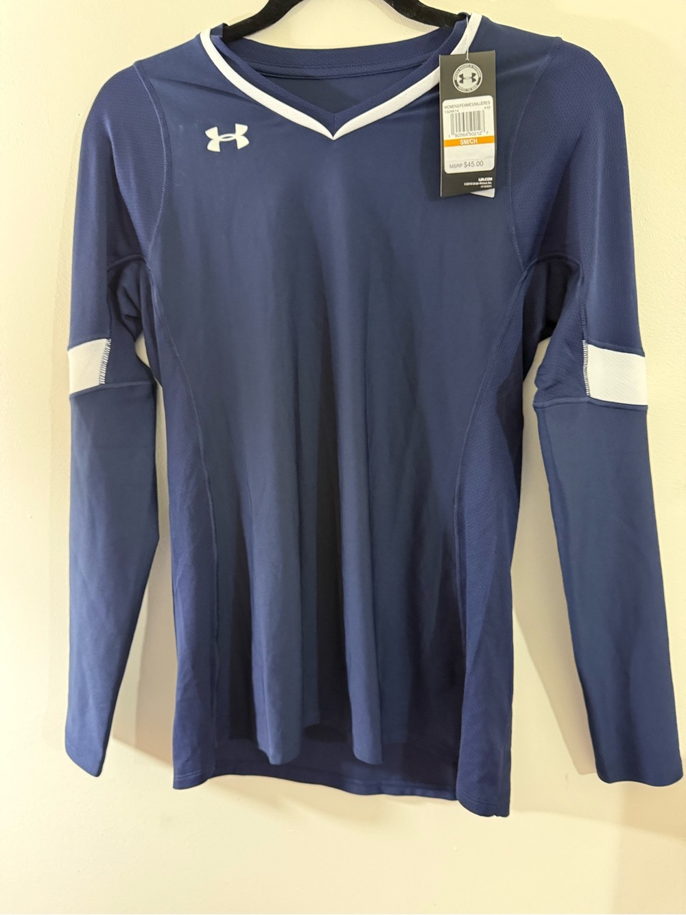 Under Armour Navy and White Long Sleeve Performance Top